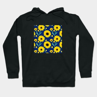 Pattern of yellow daisies on a navy blue base Hoodie